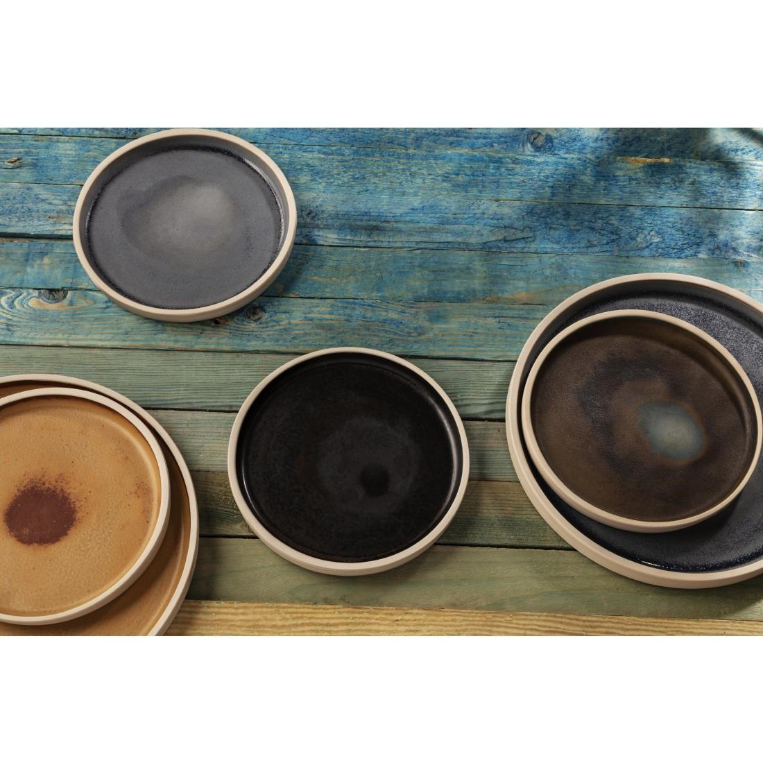 Assiettes plates bord droit granit bleu Olympia Canvas 180mm (lot de 6) — FA300