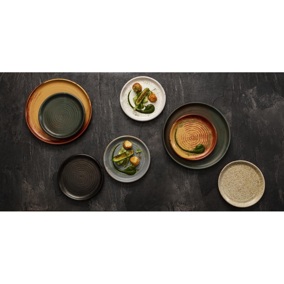 Assiettes plates vert bronze Olympia Canvas 265mm (lot de 6) — FA324