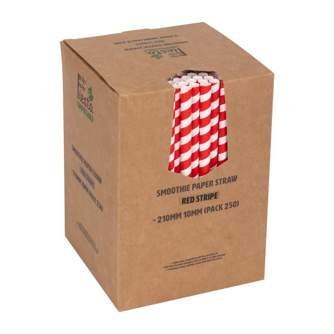 Pailles à smoothie compostables en papier Fiesta Compostable rouges 210mm (lot de 250) — FB147