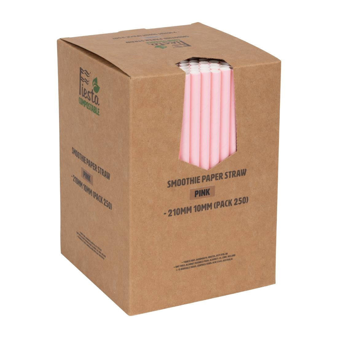 Pailles à smoothie en papier Fiesta Compostable roses 210mm (lot de 250) — FB149