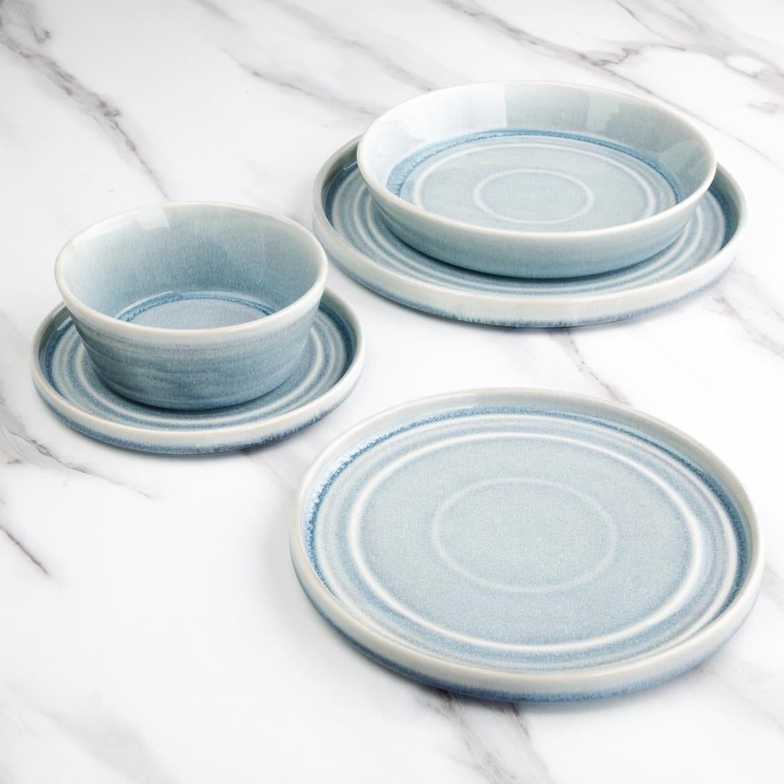 Assiettes rondes plates Olympia Cavolo bleu cristallin 270mm (lot de 4) — FB569