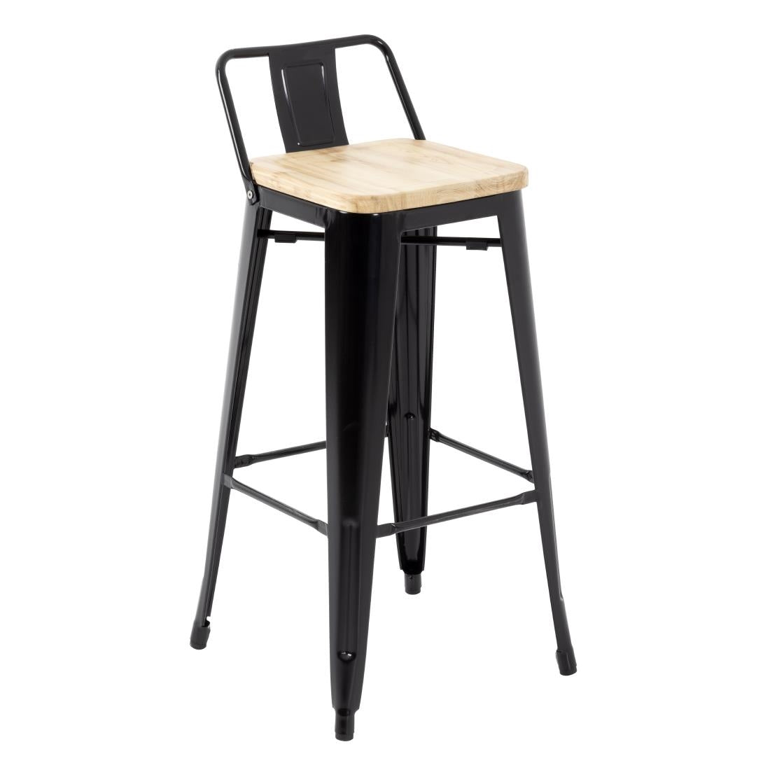 Tabourets bistro hauts avec dossier et assise en bois Bolero noirs (lot de 4) — FB623