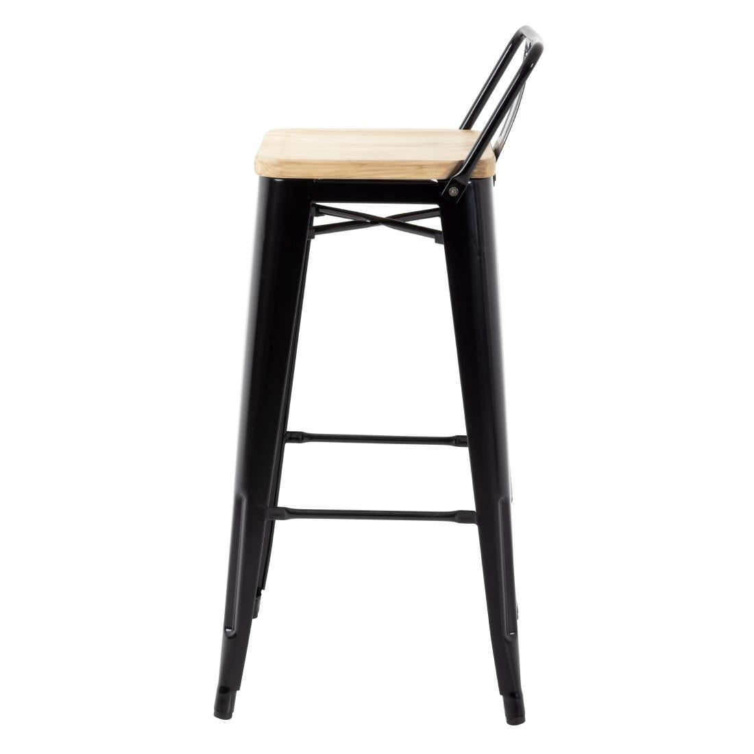 Tabourets bistro hauts avec dossier et assise en bois Bolero noirs (lot de 4) — FB623