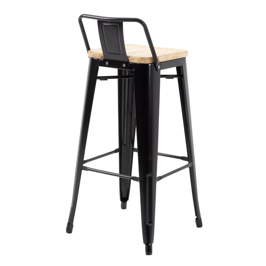 Tabourets bistro hauts avec dossier et assise en bois Bolero noirs (lot de 4) — FB623