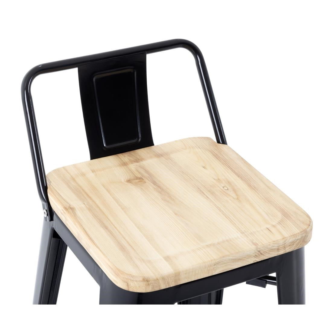 Tabourets bistro hauts avec dossier et assise en bois Bolero noirs (lot de 4) — FB623