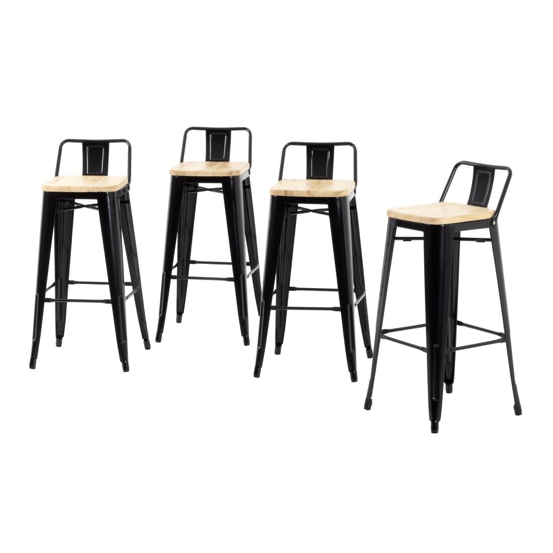 Tabourets bistro hauts avec dossier et assise en bois Bolero noirs (lot de 4) — FB623