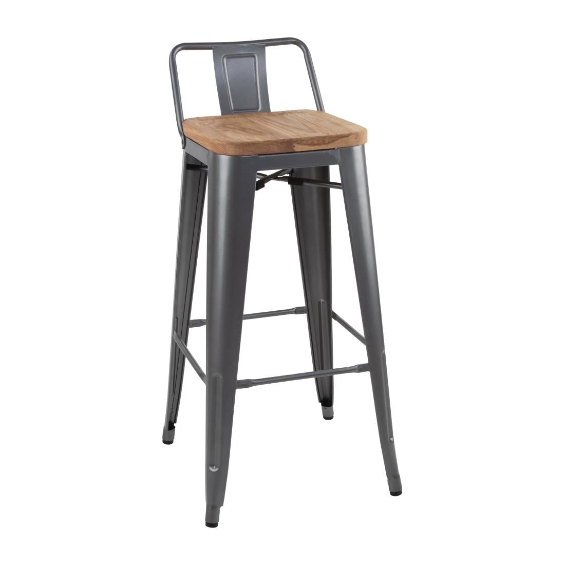 Tabourets bistro hauts avec dossier et assise en bois Bolero gris métallisé (lot de 4) — FB624
