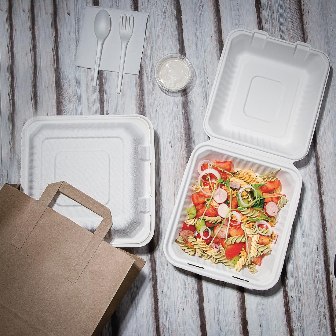 Boîtes avec couvercle à charnière Recyclables en bagasse Fiesta Recyclable 223mm (lot de 200) — FC525