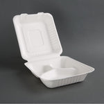 Boîtes 3 compartiments avec couvercle à charnière compostables en bagasse Fiesta Compostable 201mm (lot de 200) — FC526