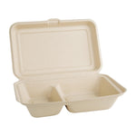 Boîtes 2 compartiments avec couvercle à charnière compostables en bagasse coloris naturel Fiesta Compostable 253mm (lot de 200) — FC541