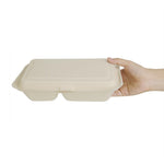 Boîtes 2 compartiments avec couvercle à charnière compostables en bagasse coloris naturel Fiesta Compostable 253mm (lot de 200) — FC541