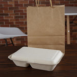 Boîtes 2 compartiments avec couvercle à charnière compostables en bagasse coloris naturel Fiesta Compostable 253mm (lot de 200) — FC541