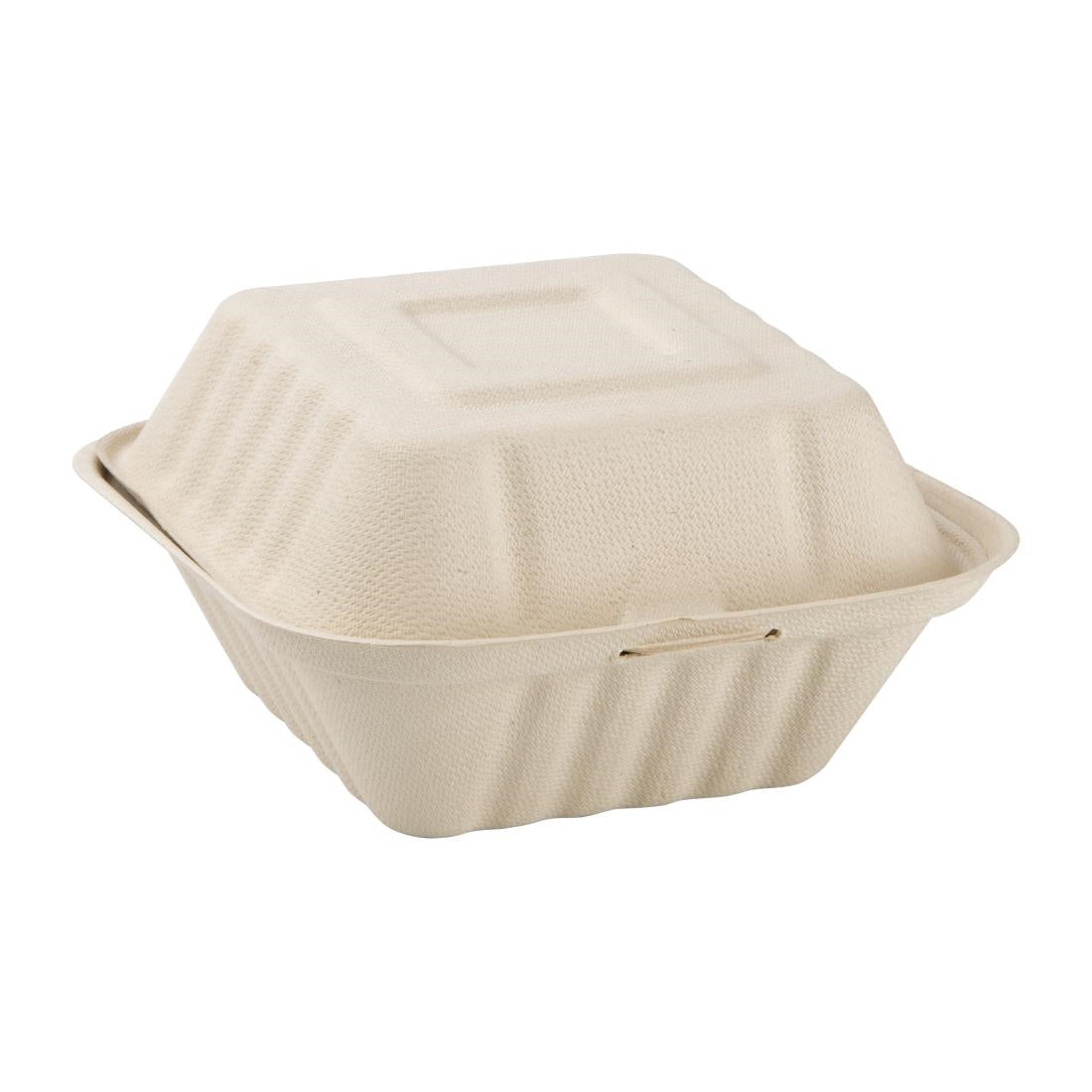 Boîtes hamburger compostables en bagasse coloris naturel Fiesta Compostable 152mm (lot de 500) — FC542