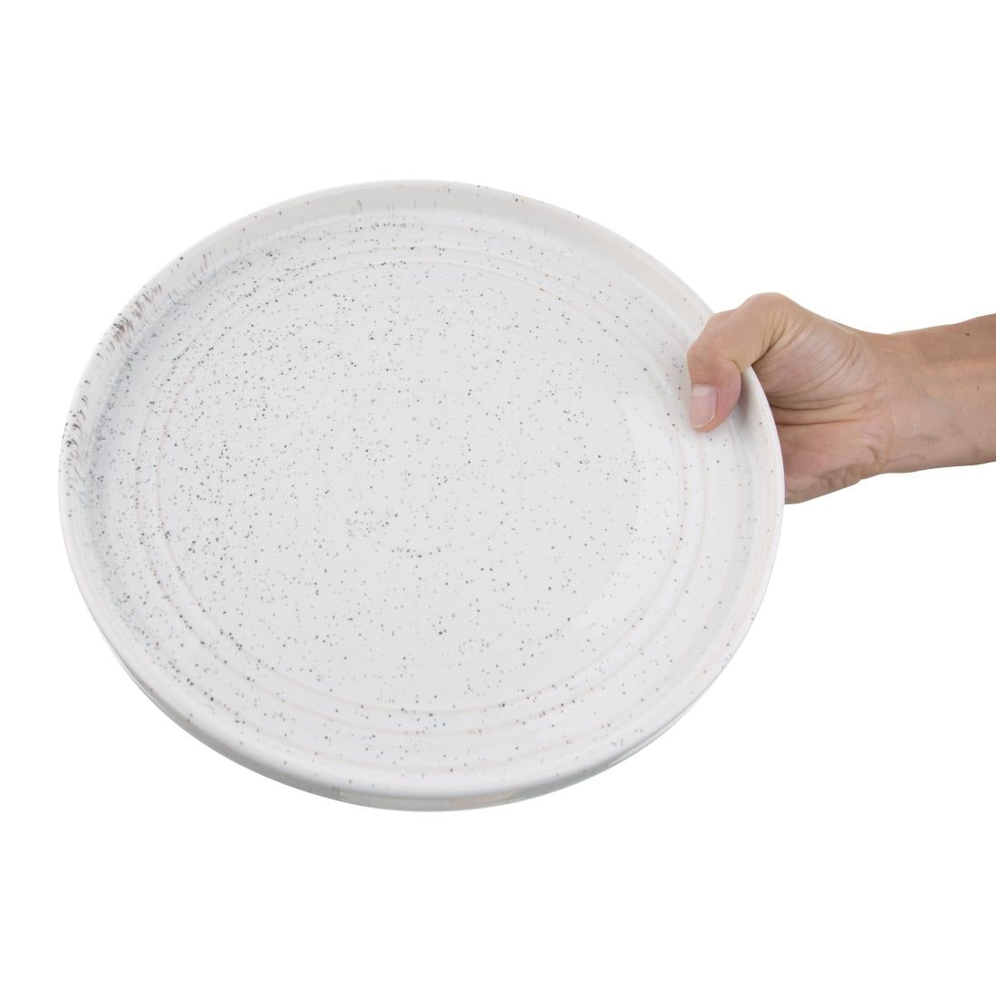 Assiettes plates rondes Olympia Cavolo blanc moucheté 270mm (Lot de 4) — FD904