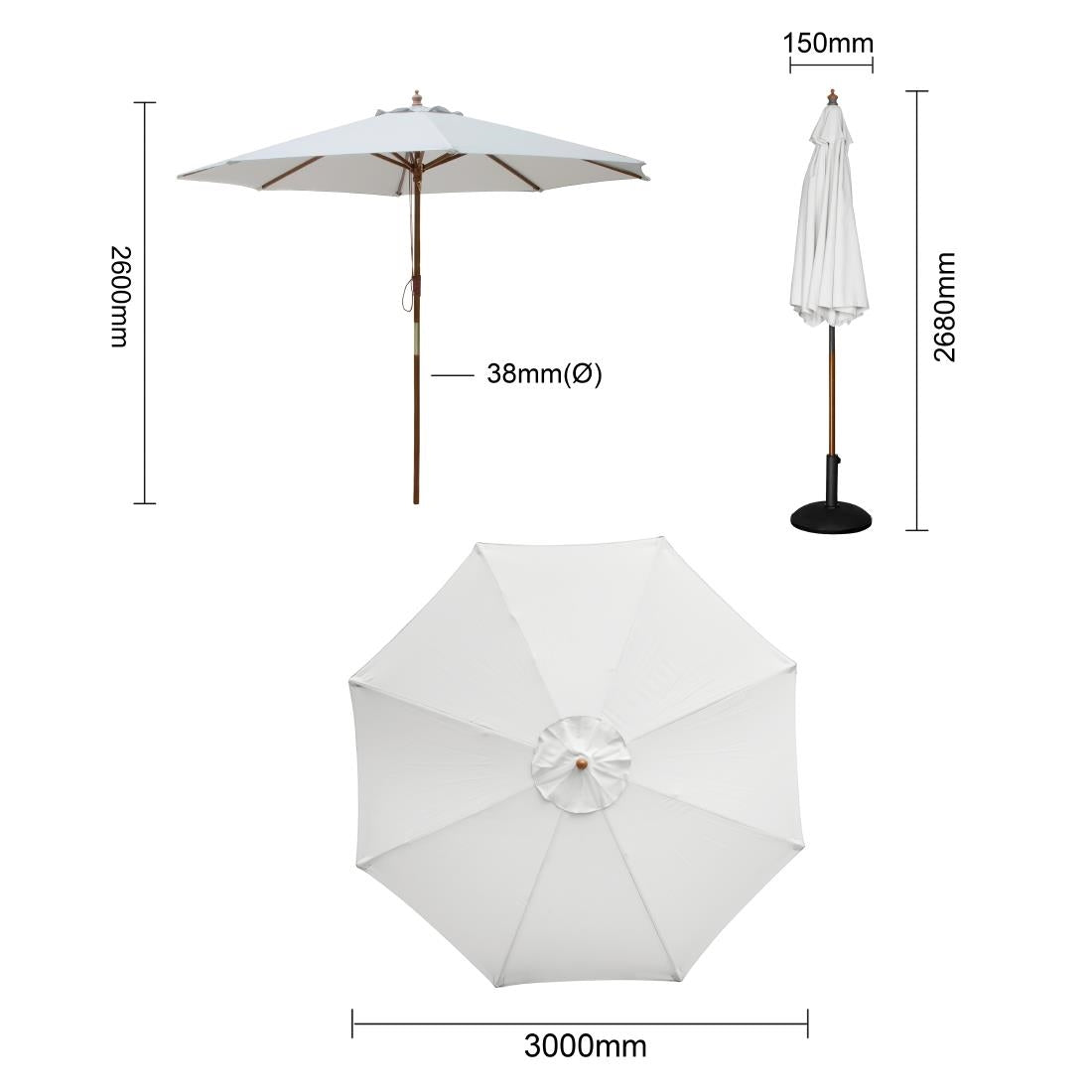 Parasol rond gris Bolero 3m — FS159