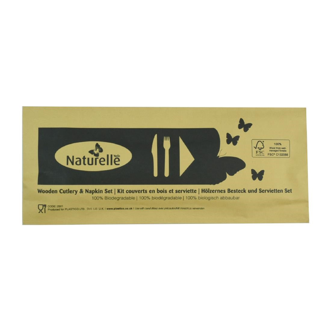 Ensembles de couverts en bois 3-en-1 emballages individuels kraft eGreen (lot de 250) — FS167