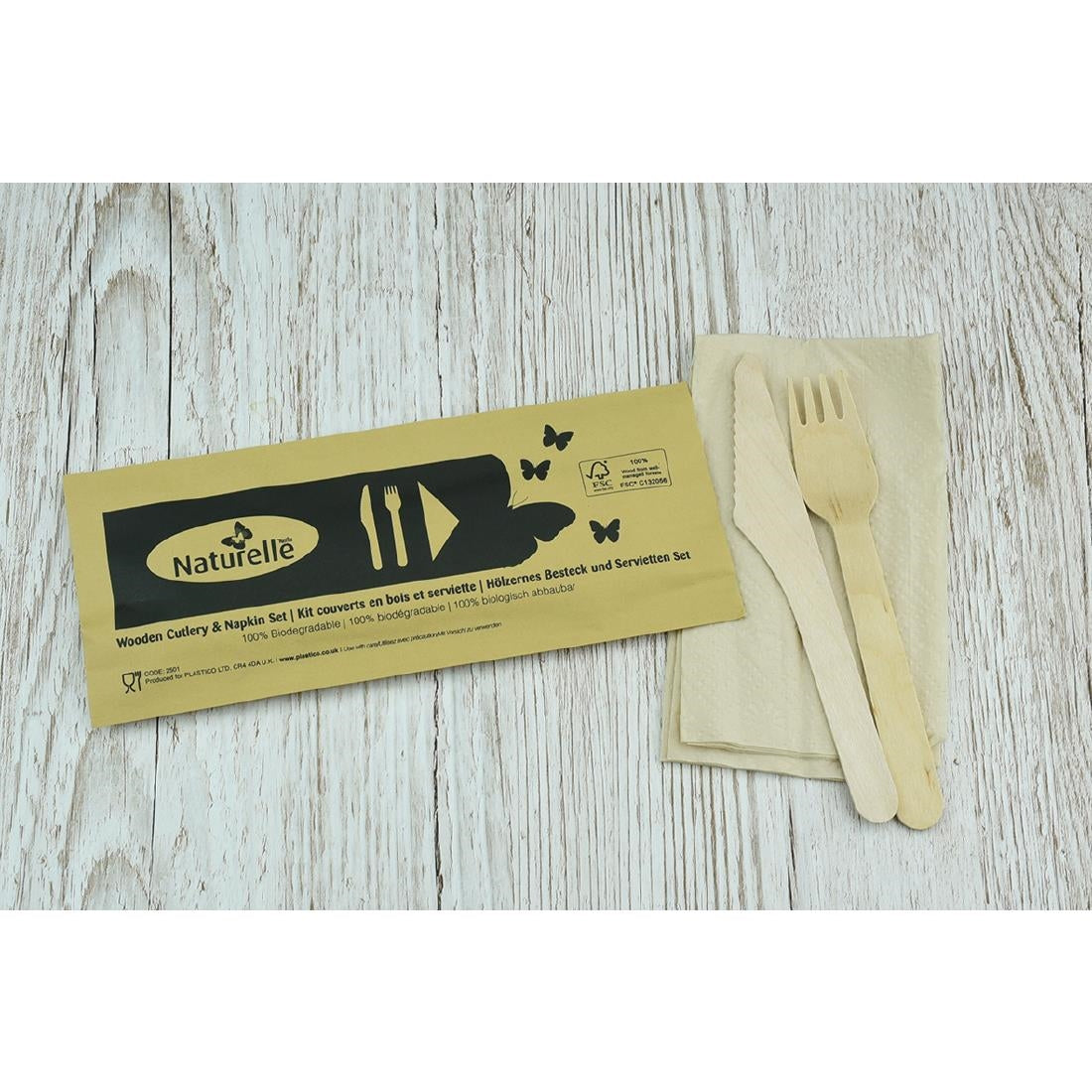 Ensembles de couverts en bois 3-en-1 emballages individuels kraft eGreen (lot de 250) — FS167