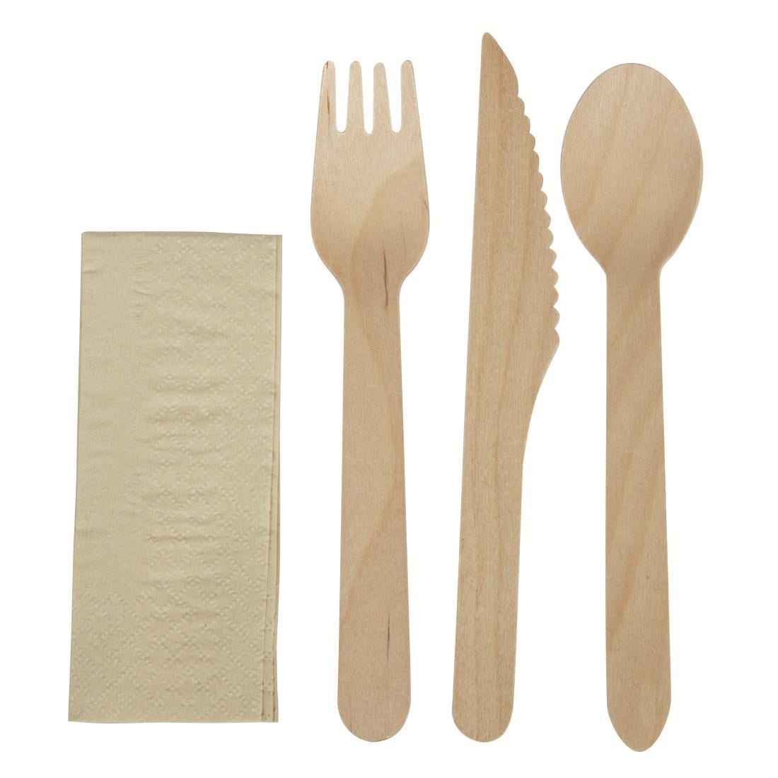 Ensembles de couverts en bois 4-en-1 emballages individuels kraft eGreen (lot de 250) — FS168
