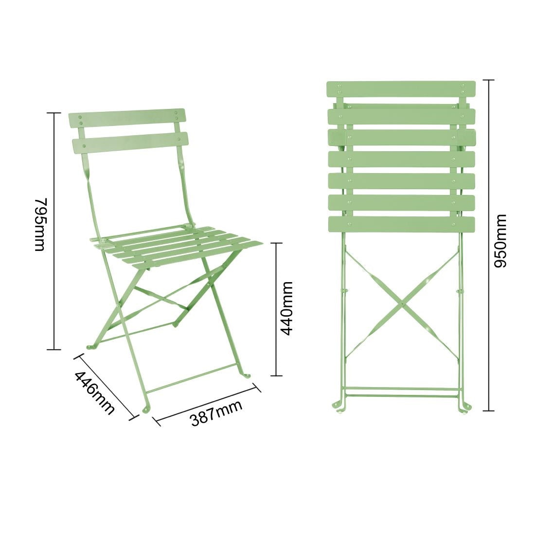 Chaises de terrasse pliantes en acier Bolero vert clair (lot de 2) — FT270