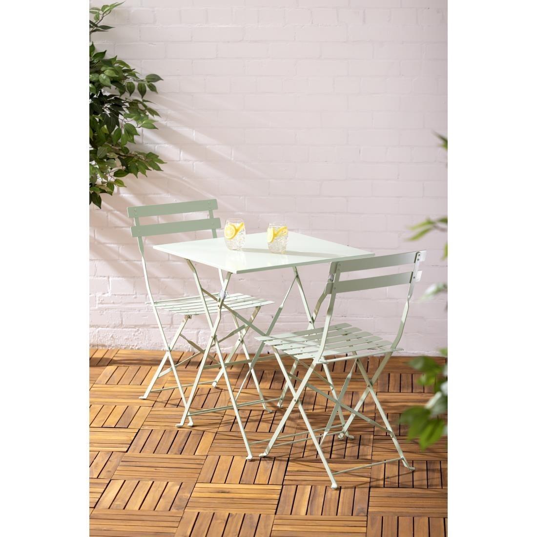 Table de terrasse carrée pliante en acier Bolero vert clair 600 mm — FT271