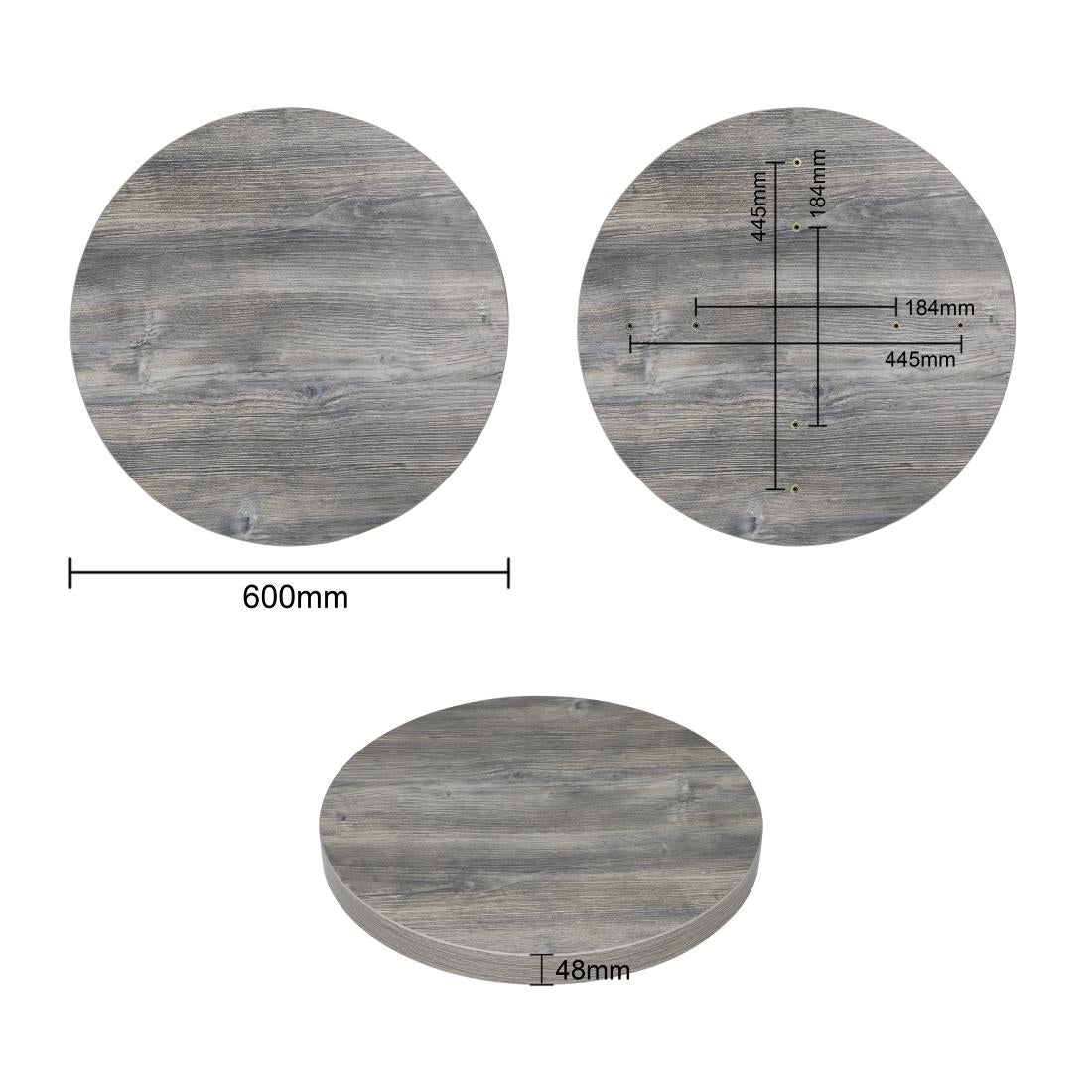 Plateau de table rond pré-percé en mélamine Bolero gris 600 mm — FT292