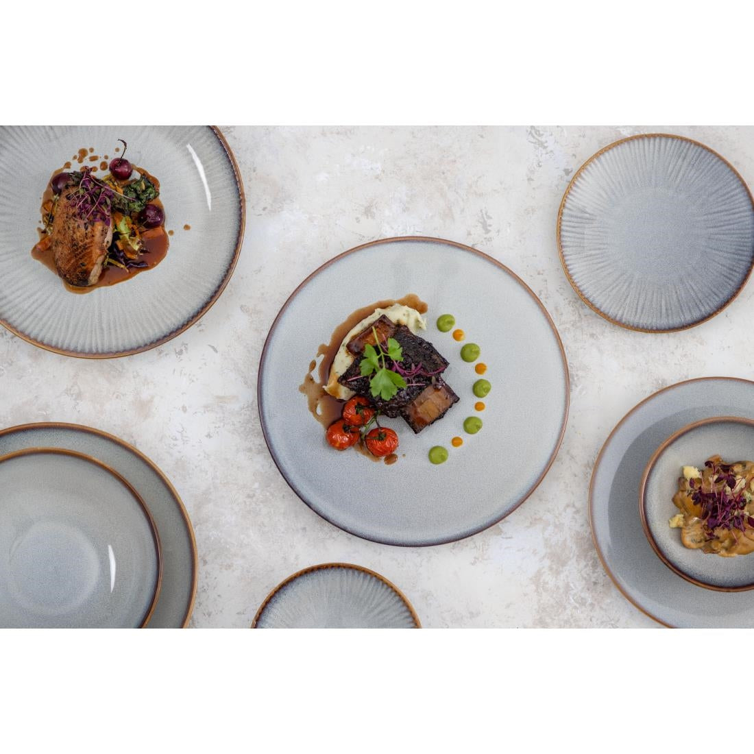 Assiettes Plates Olympia Drift Gris Uni 230mm (lot de 6) — FU188