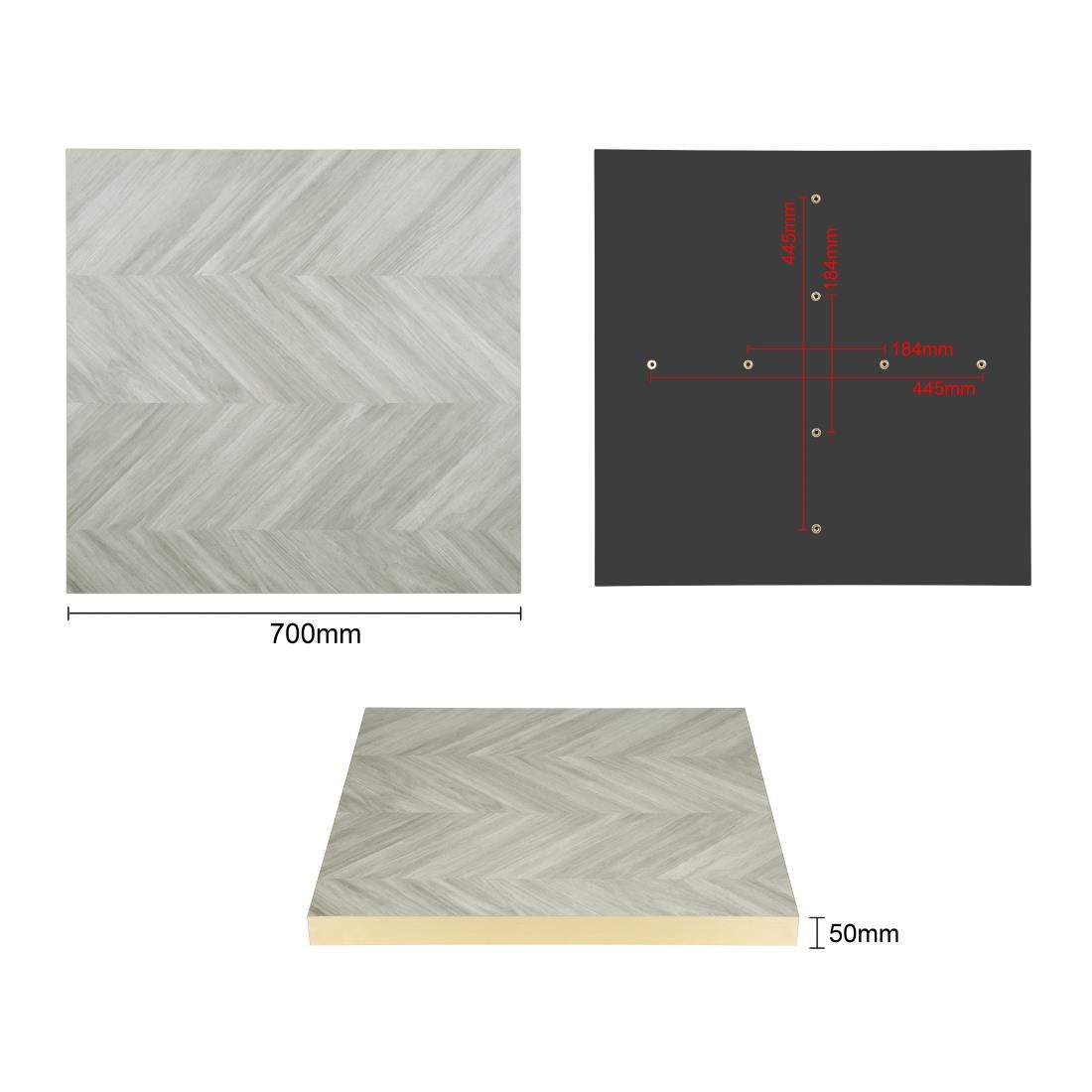 Plateau de table carré pré-percé Bolero Chevron 700mm — FU512