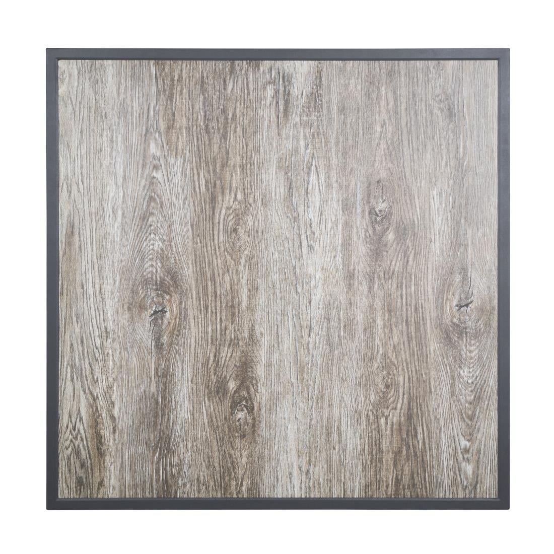 Plateau de table extérieur carré en verre trempé Bolero effet grain de bois bord gris 700 mm — FU515