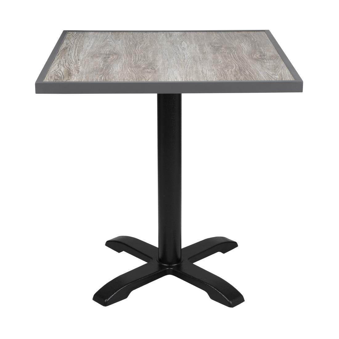 Plateau de table extérieur carré en verre trempé Bolero effet grain de bois bord gris 700 mm — FU515