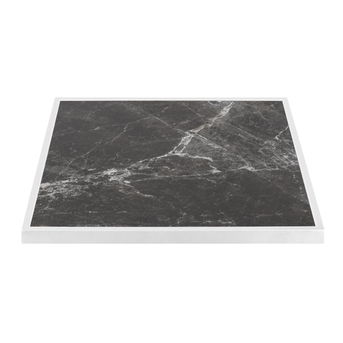 Plateau de table extérieur carré en verre trempé Bolero effet granit foncé bord blanc 700 mm — FU516