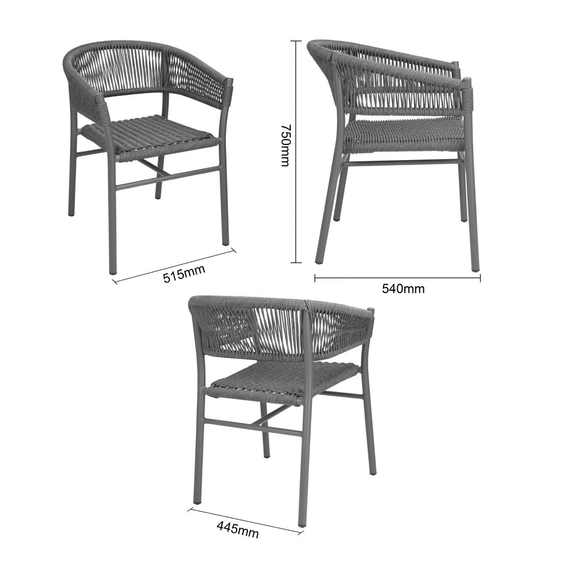 Fauteuils en corde grise tressée Bolero Florence (lot de 2) — FU533