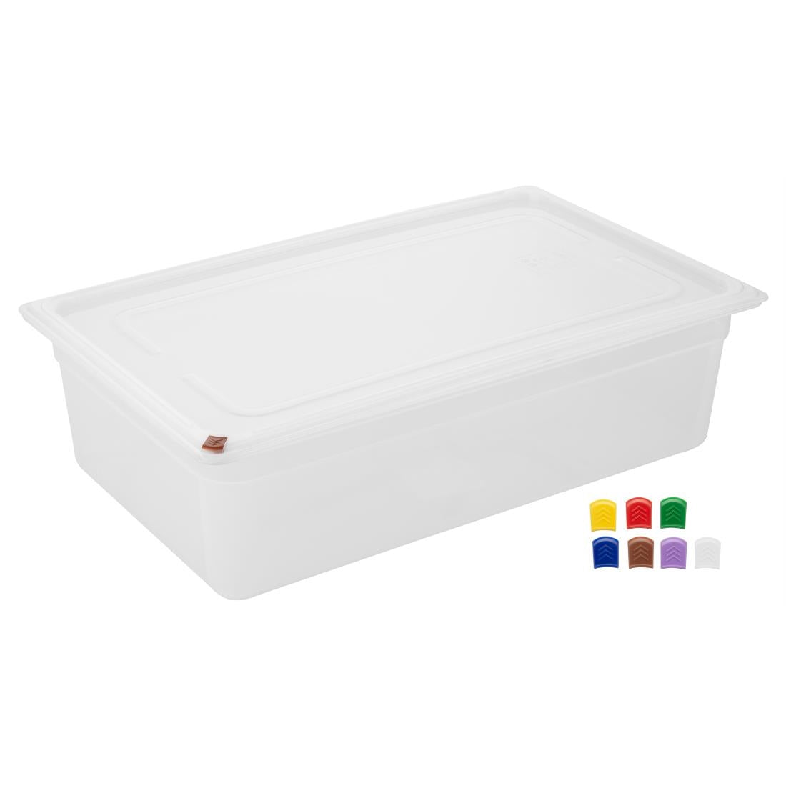 Bacs PP Hygiplas Click GN 1/1 avec couvercles et 7 clips de couleur 150mm 19,5L (lot de 2) — FZ087