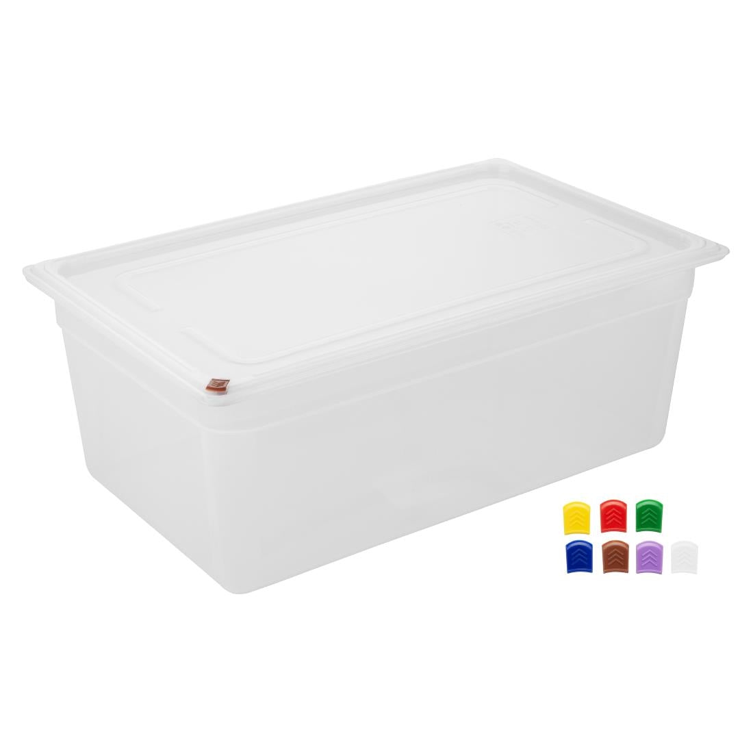 Bacs PP Hygiplas Click GN 1/1 avec couvercles et 7 clips de couleur 200mm 25,6L (lot de 2) — FZ088