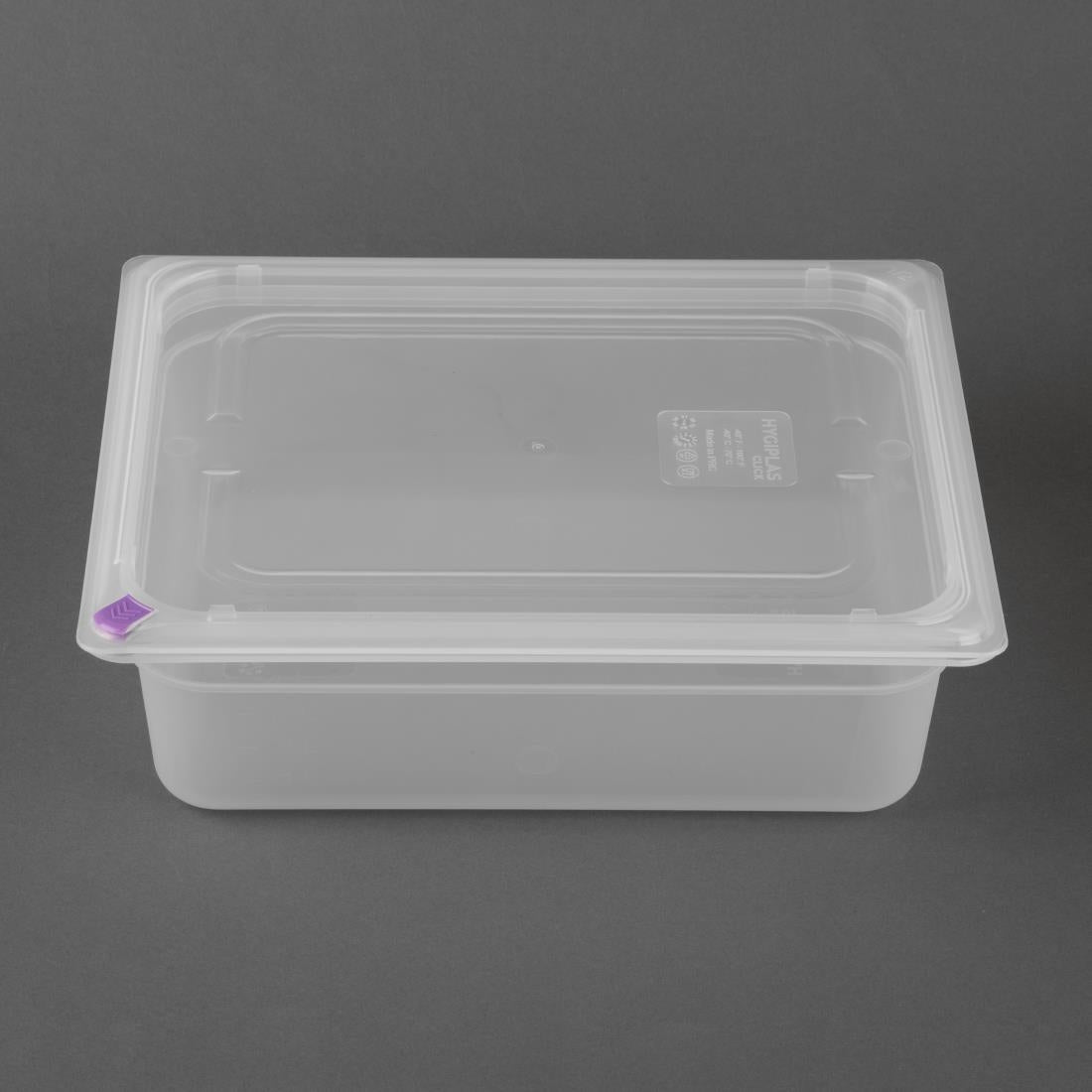 Bacs PP Hygiplas Click GN 1/2 avec couvercles et 7 clips de couleur 100mm 5,9L (lot de 4) — FZ089