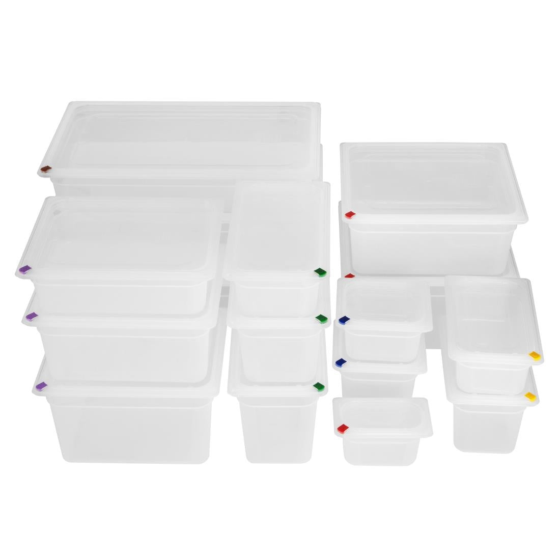 Bacs PP Hygiplas Click GN 1/3 avec couvercles et 7 clips de couleur 100mm 3,6L (lot de 4) — FZ092