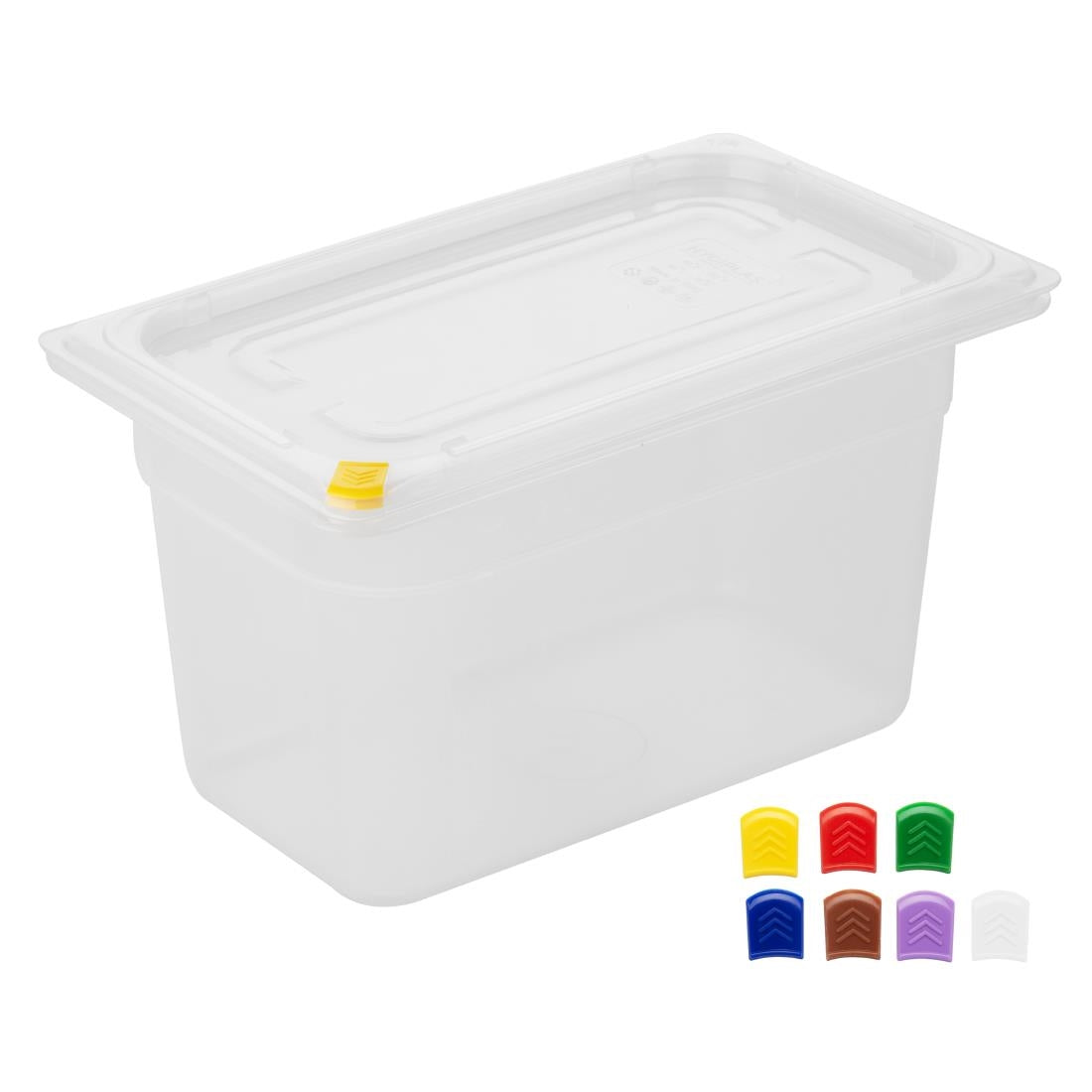 Bacs PP Hygiplas Click GN 1/4 avec couvercles et 7 clips de couleur 150mm 3,7L (lot de 4) — FZ096