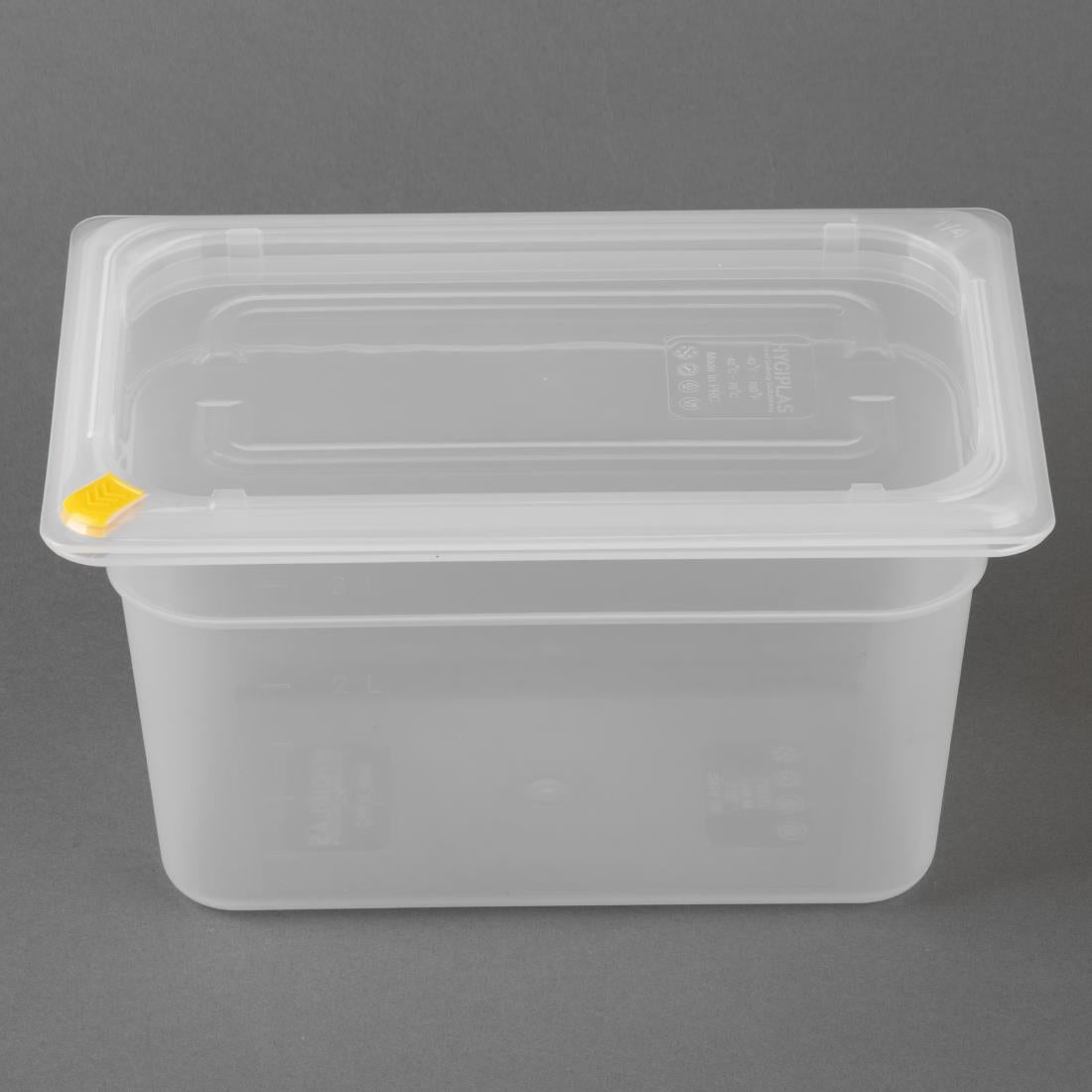 Bacs PP Hygiplas Click GN 1/4 avec couvercles et 7 clips de couleur 150mm 3,7L (lot de 4) — FZ096
