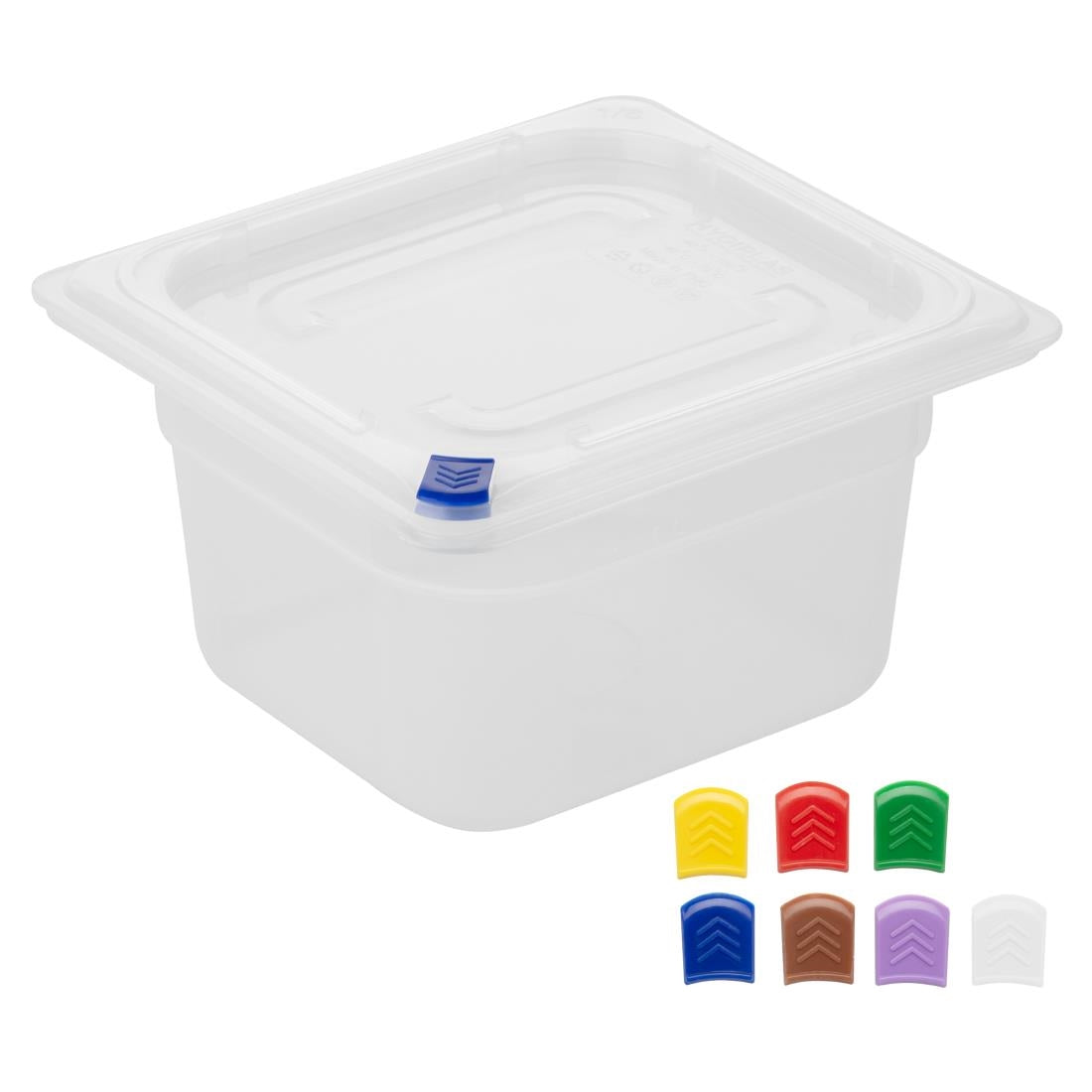 Bacs PP Hygiplas Click GN 1/6 avec couvercles et 7 clips de couleur 100mm 1,5L (lot de 4) — FZ097