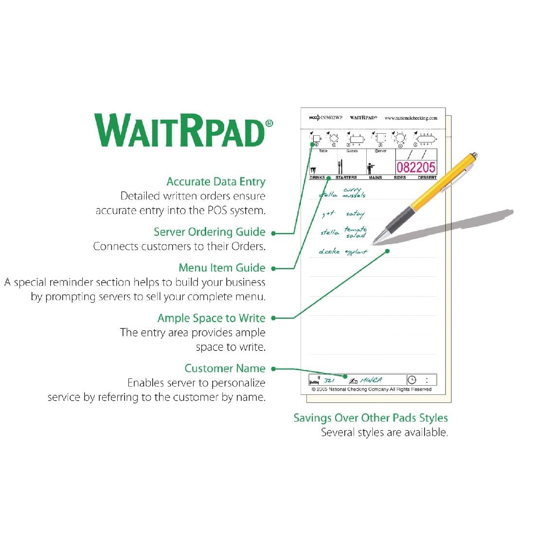 Carnets de commande autocopiants sans carbone WaitRpads (lot de 10) — GD113