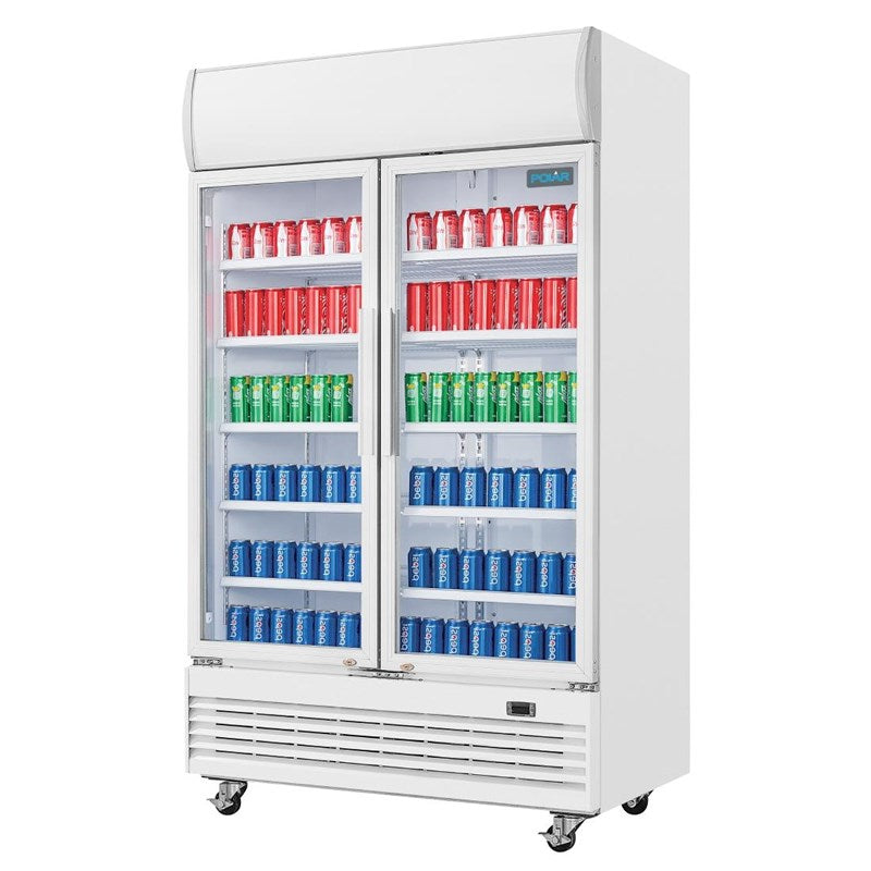 Armoire réfrigérée 2 portes vitrées à charnières avec caisson lumineux Polar