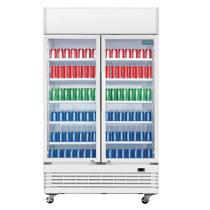 Armoire réfrigérée 2 portes vitrées à charnières avec caisson lumineux Polar
