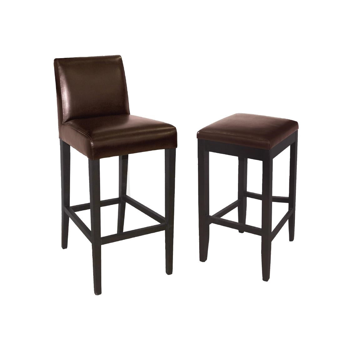Tabouret de bar haut avec dossier en simili cuir Bolero marron foncé — GG652