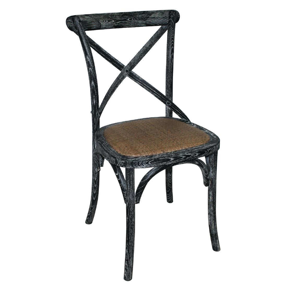 Chaises en bois patiné avec dossier croisé Bolero noires (lot de 2) — GG654