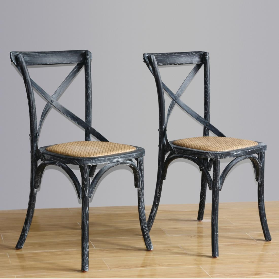 Chaises en bois patiné avec dossier croisé Bolero noires (lot de 2) — GG654