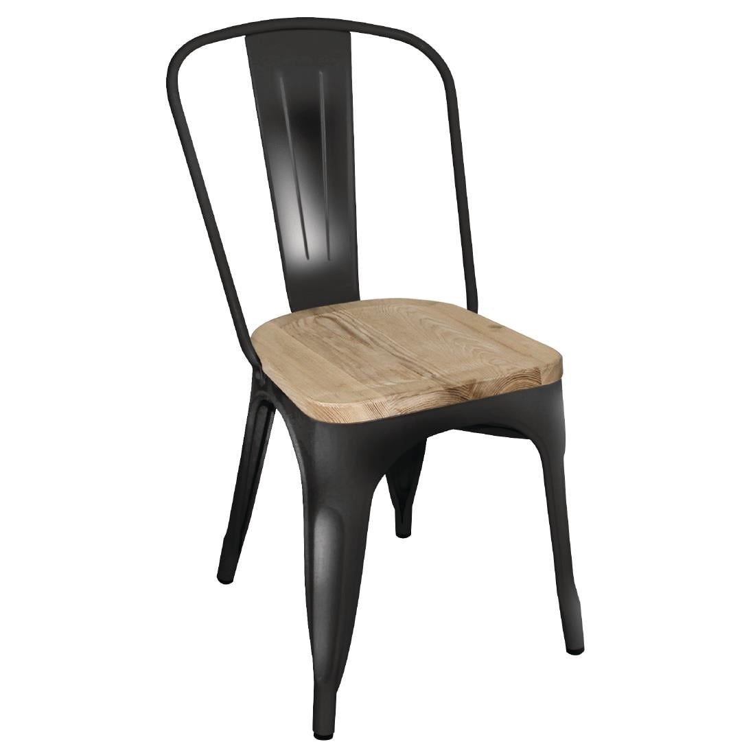 Chaise en acier noir avec assise en bois Bolero Bistro (lot de 4) — GG707