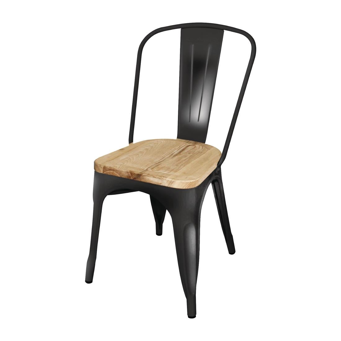 Chaise en acier noir avec assise en bois Bolero Bistro (lot de 4) — GG707