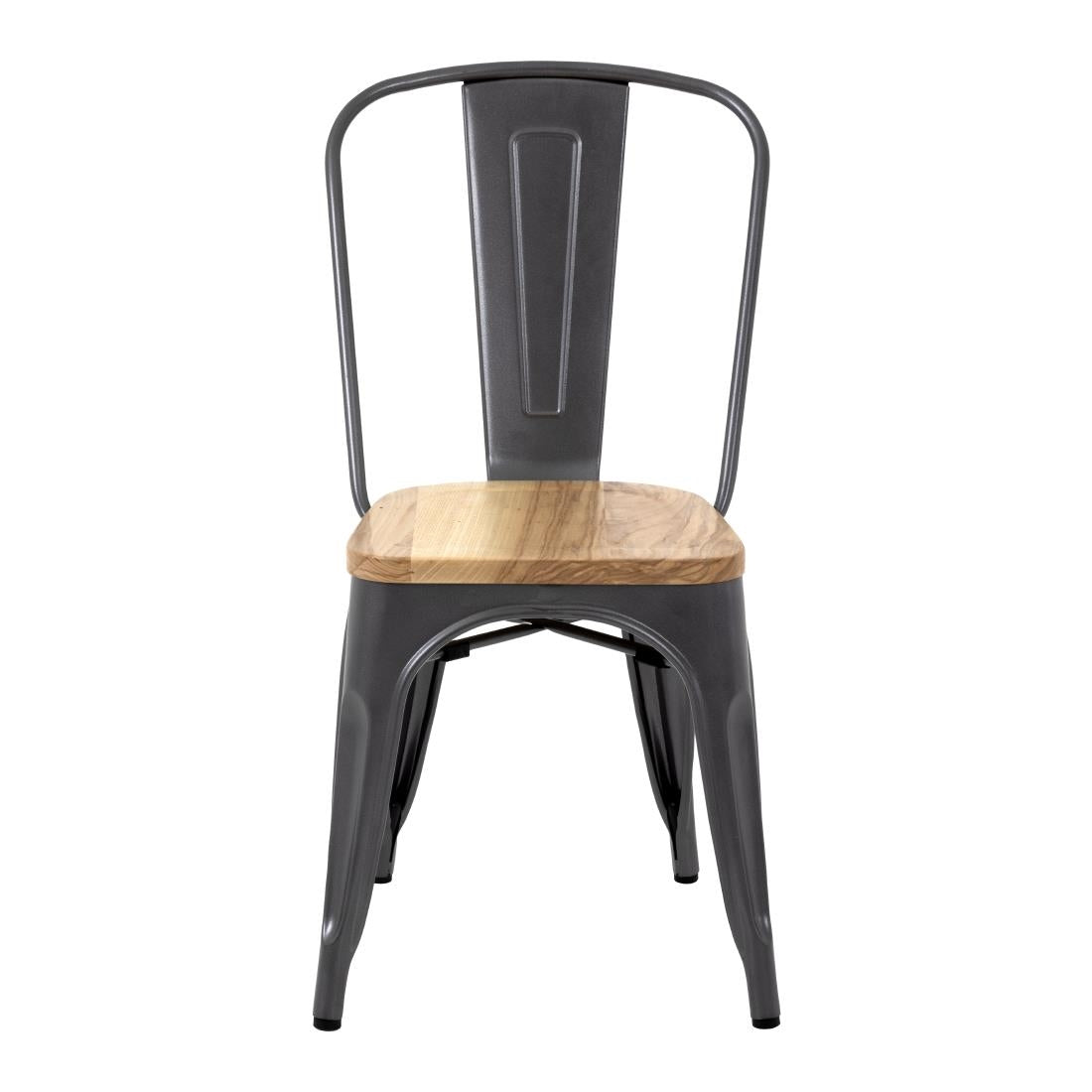Chaises en acier avec assise en bois Bolero Bistro gris métallisé (lot de 4) — GG708