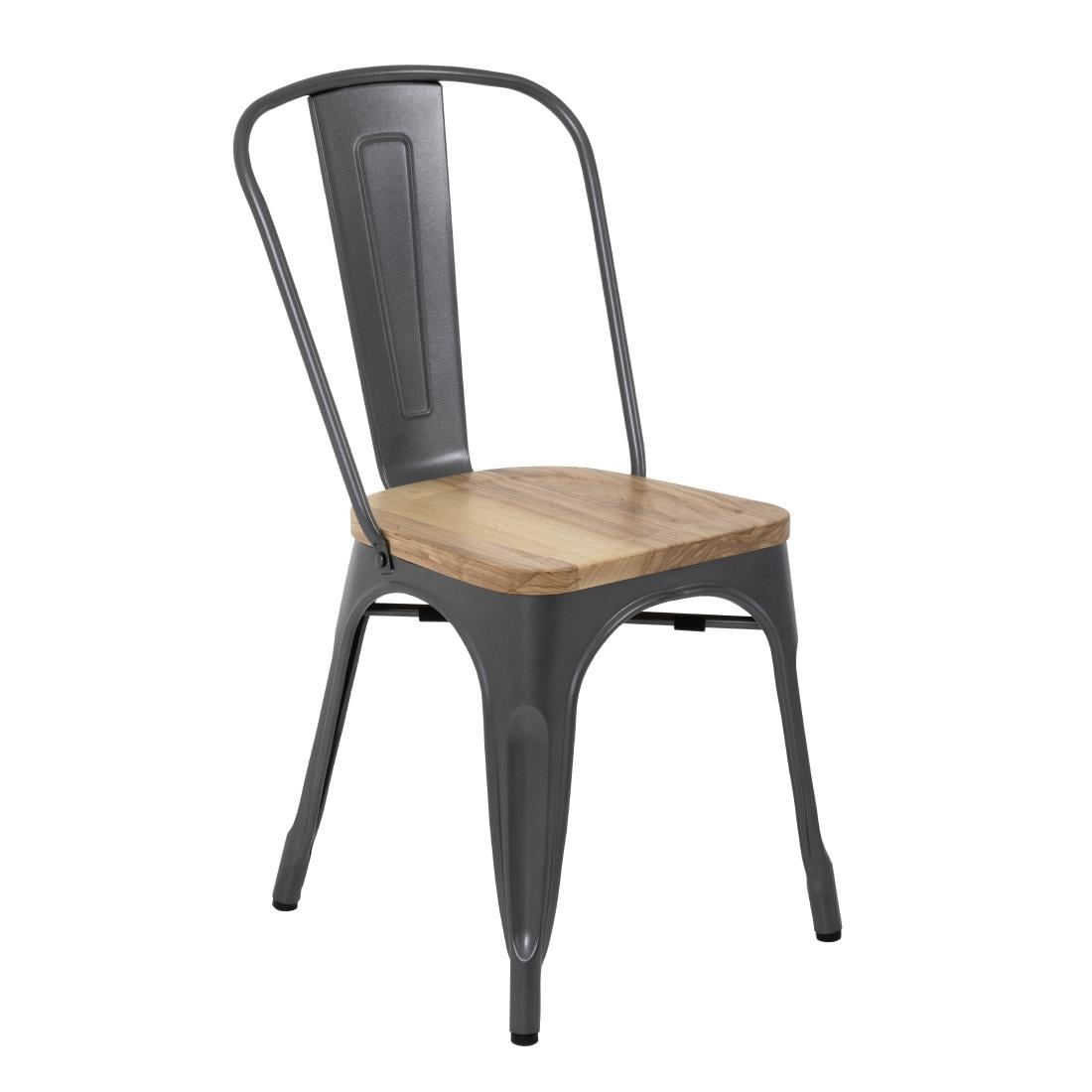 Chaises en acier avec assise en bois Bolero Bistro gris métallisé (lot de 4) — GG708