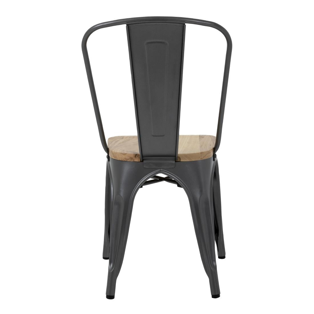 Chaises en acier avec assise en bois Bolero Bistro gris métallisé (lot de 4) — GG708