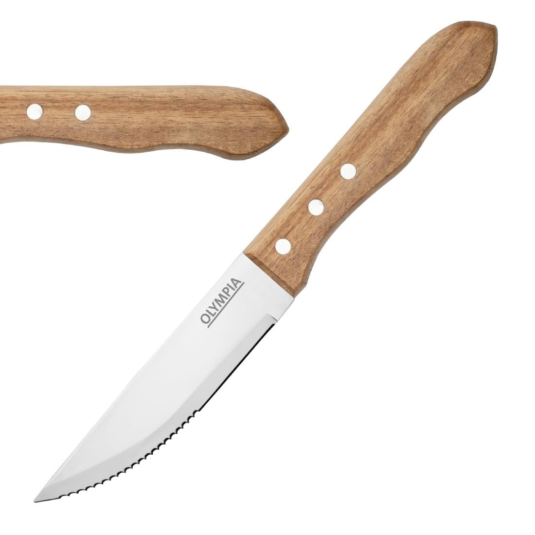 Couteaux à steak manche bois d'acacia 100% FSC Olympia Jumbo 122mm (lot de 12) — GG819